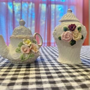 Floral Porcelain Teapot and Jar Set